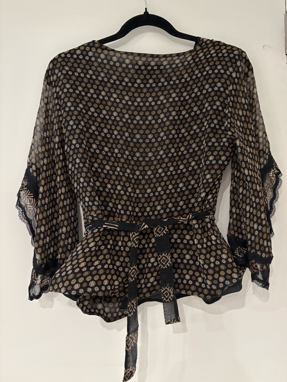 Spenser Jeremy 100% Silk Lined Peplum Wrap Top Kimono Sleeve Size M - Picture 3 of 7